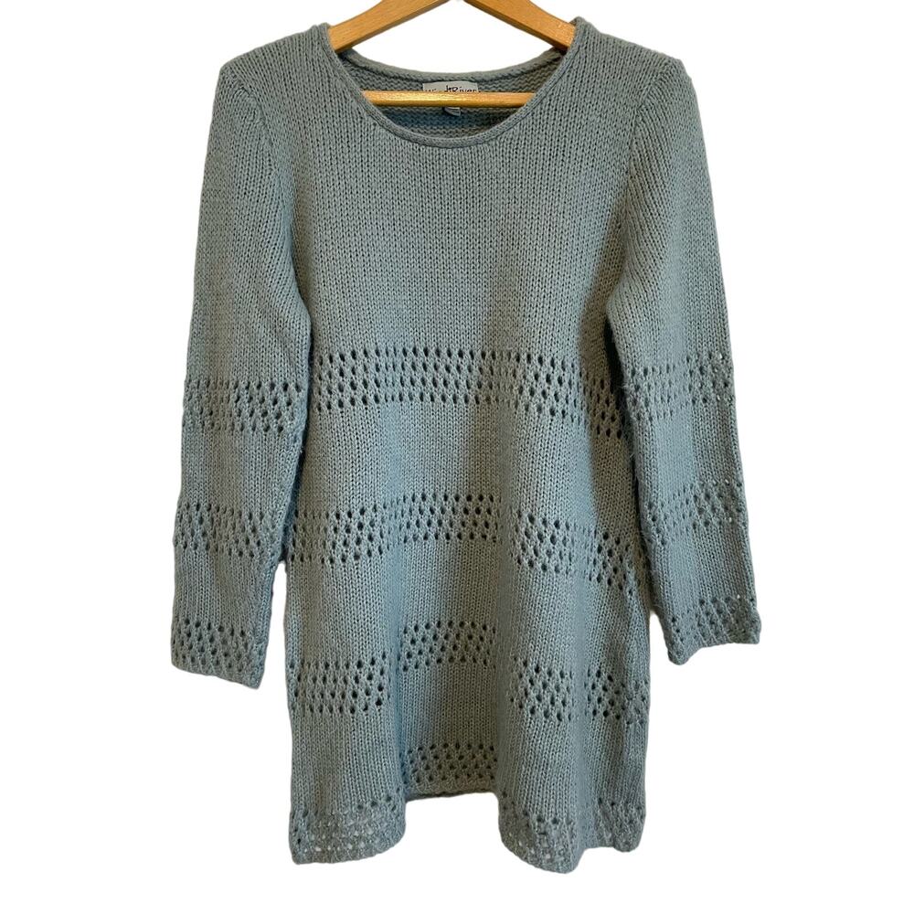 Windi River blue sweater wool mohair soft cozy solid long coastal Size Med